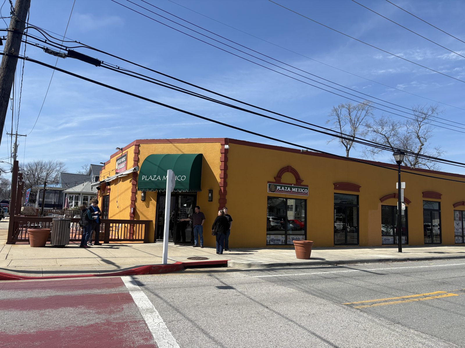 Plaza Mexico restaurant on a quiet street corner in North Beach, Maryland in March